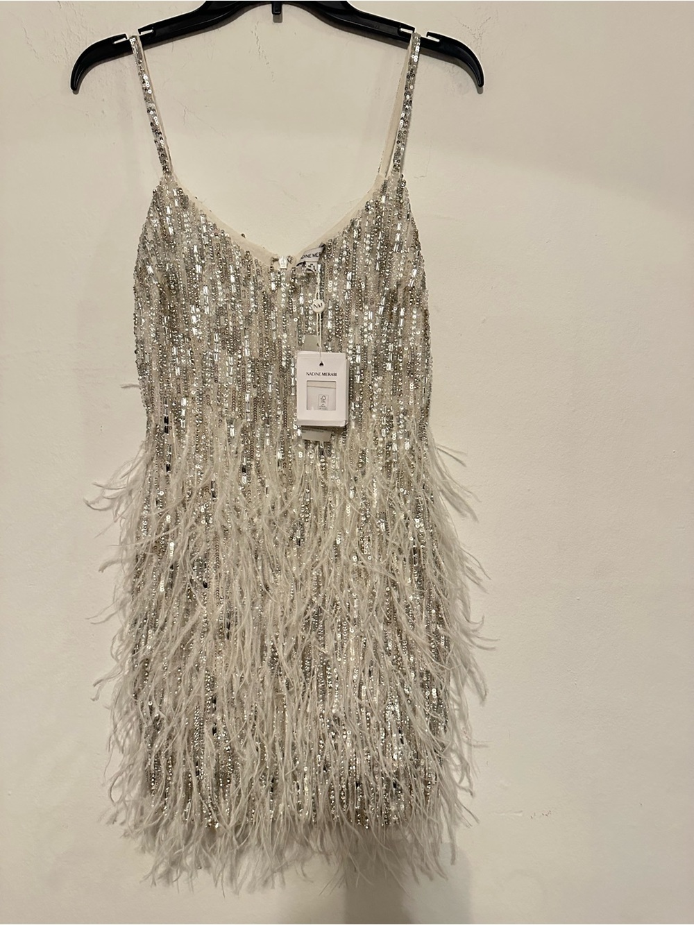 NADINE MERABI, Sadie Silver Dress Silver Fringe Crystal Mini Dress - Picture 7 of 8